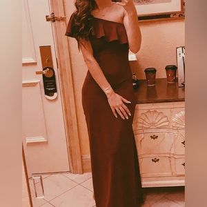 Lulus Burgundy Ruffled One-Shoulder Maxi Dress